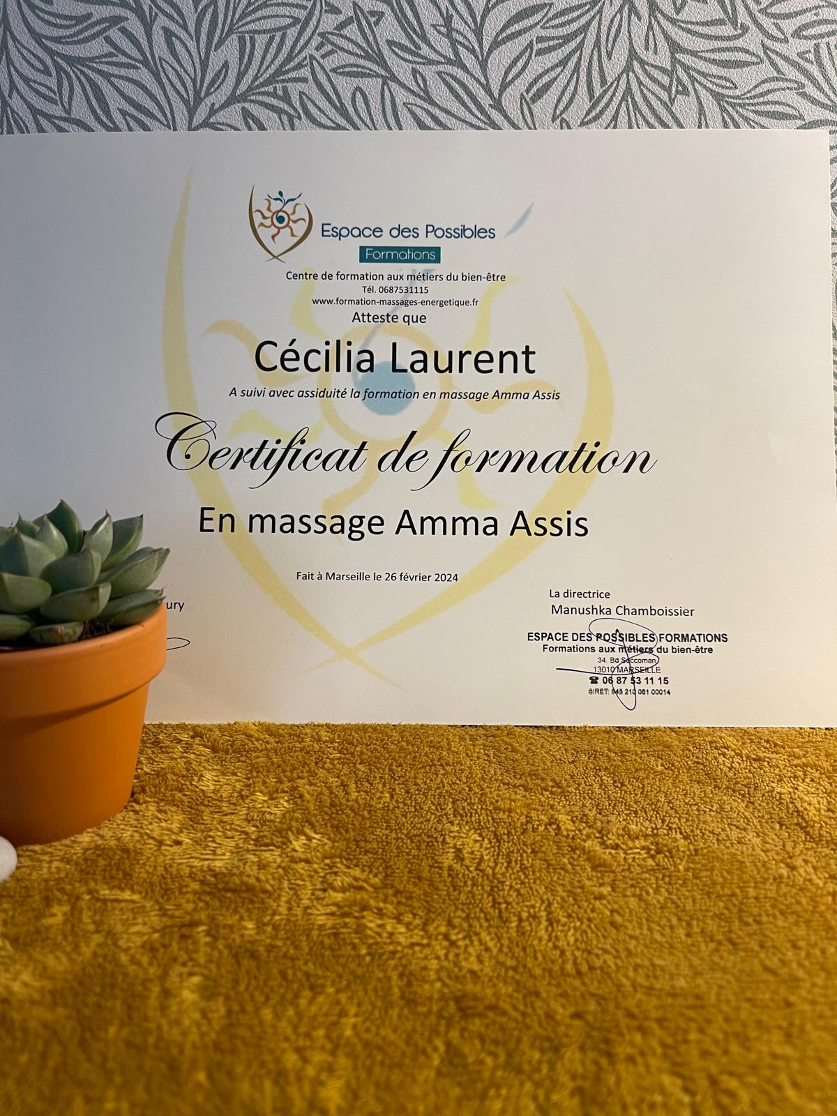 Diplôme Massage Amma Assis