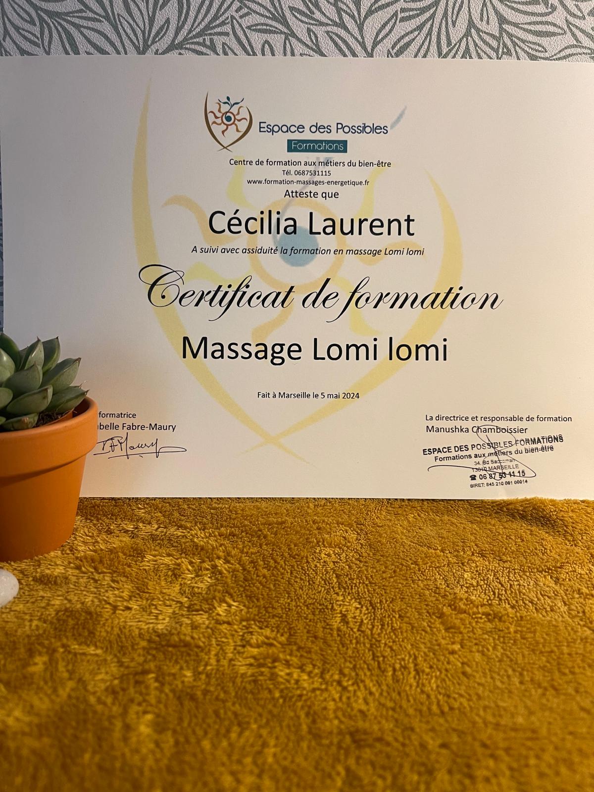 Diplôme Massage Lomi-Lomi